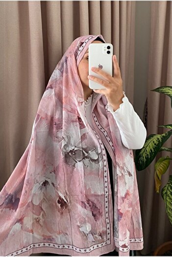 MODA Mineleşarp Greenhouse Pattern Pink Cashmere Shawl
