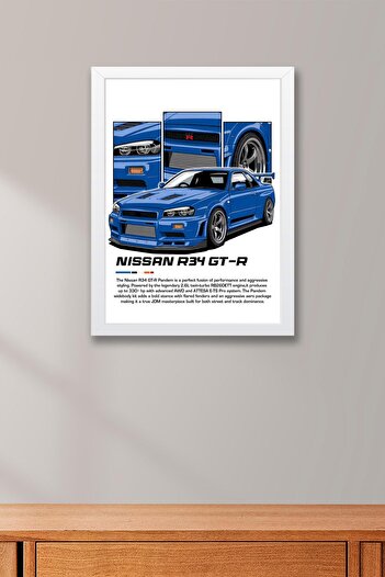 Saturn Nissan R34 GT-R Çerçeveli Tablo - Nissan Car Poster