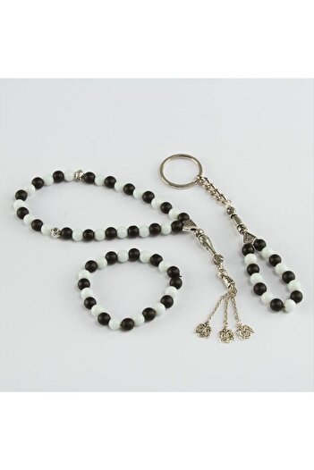 AKSESUARIM Fan 3-Piece Natural Stone Set (Keychain, Bracelet, Prayer Beads)