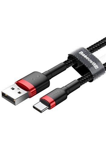 Baseus CAFULE data cable, USB Type-C, red/black, 1 meter, textile braid