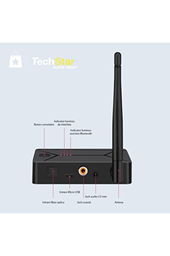 TECHSTAR ® OT14 Digital to Analog Audio Converter, Bluetooth 5.0 Compatible, DC 5V, AUX 3.5 mm,
