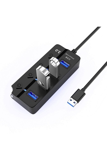 TECHSTAR ® HUBA0701 Hub USB cu 4 porturi, 1 x USB 3.0, 3 x USB 2.0, indicator LED de alimentare, independent