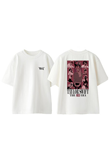 THEWERT Taylor Swift 14 Design Back Printed Βαμβακερό λευκό μπλουζάκι Oversize