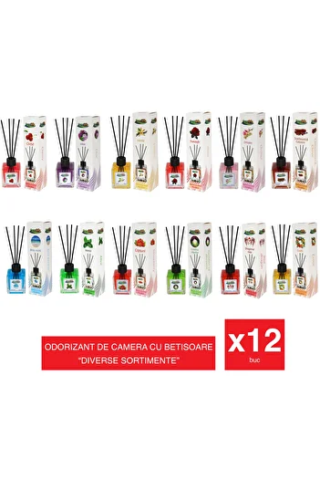 PureLife Pure Life – Odorizant de Cameră cu Bețișoare – 120 ml – Set 12 – Arome Asortate