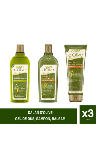 Dalan d’Olive – Set of 3 Shower Gel + Shampoo + Conditioner – Complete Care