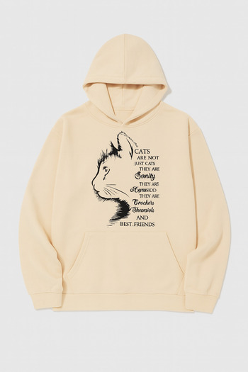 CLASSY.MODA Φούτερ με κουκούλα Oversize 3 Thread Cat με στάμπα