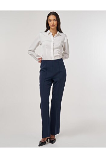Kayra Flare Fit Grassed Trousers Dark Navy Blue