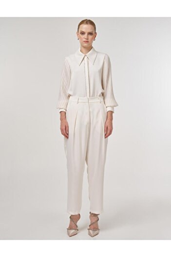 Kayra Pleated Satin Trousers Ecru