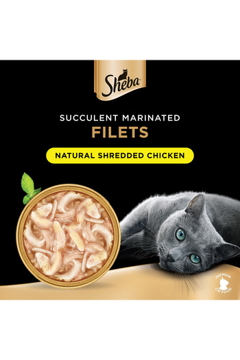 SHEBA Fillets Shredded Chicken Cat Food 60 g Tender Real Chicken for Adult Cats with High Protein