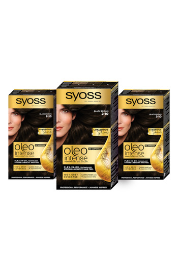 Syoss 3 x Color Oleo Intense Permanent Hair Dye, 2-10 Very Dark Brown, 115 ml