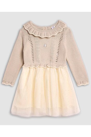 R&B Knitted Fit and Flare Dress with Long Sleeves