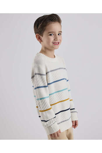 R&B Striped Sweater with Crew Neck and Long Sleeves