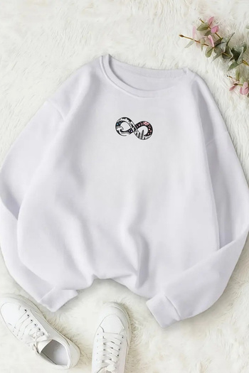 Sweetline Unisex Λευκό Φούτερ με στάμπα Eternity Crew Neck - Χειμερινό ύφασμα με ανοιχτόχρωμο