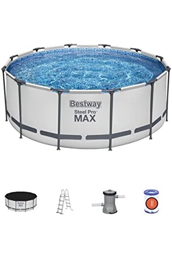 BESTWAY Steel ProMAX Round Frame Swimming Pool with Filter Pump, Above Ground Frame Pools, Grey, 12f