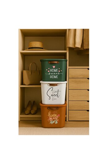 hemlife 3 Pcs Sweet Home Storage Box Jumbo Boy 20 Lt Plastic Organizer Box (Tile, Green, White)