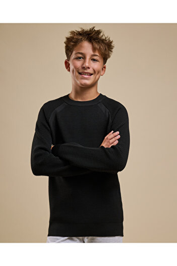 R&B Textured Sweater with Raglan Sleeves and Long Sleeves