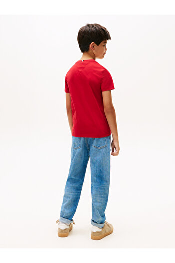 Tommy Hilfiger Tommy Hilfiger Boys Medium Red Short Sleeve Crew Neck Cotton Regular Fit T-Shirt