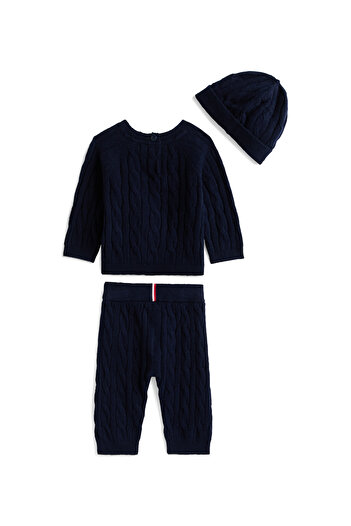 Tommy Hilfiger Dark Night Navy Cable Sweater Beanie Baby Gift Pack
