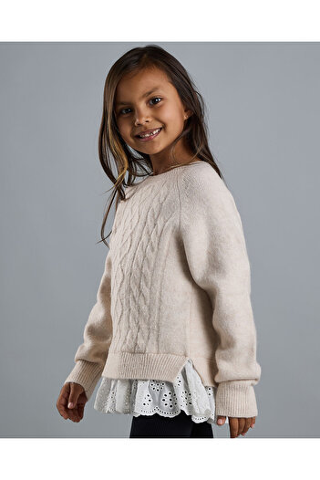 R&B Knitted Sweater with Crew Neck and Long Sleeves