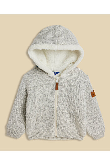 R&B Plush Hooded Jacket with Zipper Closure