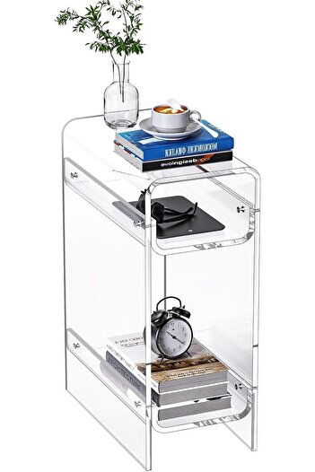 Slasa Acrylic Nesting Table Set – Modern Transparent Coffee & Side Tables – L40 × W22 × H55 cm