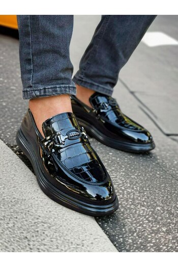 RONX Roxal Men's Patent Leather Crocodile Patterned Loafer Shoes