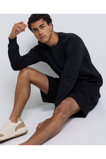 R&B Self Patterned Sweatshirt with Crew Neck and Long Sleeves