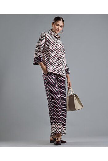 R&B Printed Wide Leg Pants with Drawstring Waist