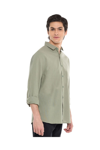 R&B Solid Shirt with Classic Collar and Long Sleeves