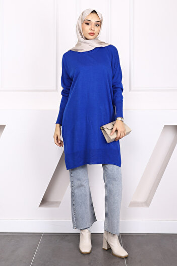 İmajButik Saks Blue Mercerized Casual Knitwear Tunic