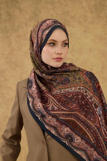 İpekhan Soft Shawl Navy Blue Khaki 3053-10