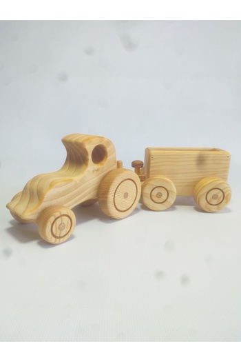 OZZANİ WOOD Wooden Toy Tractor Mentessori Retro Tractor with Trailer