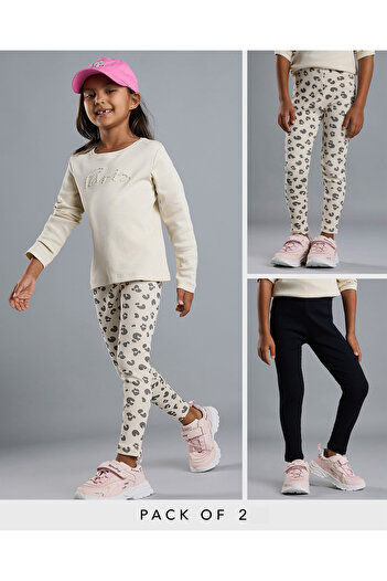 R&B 2 Pack Printed Leggings with Elastic Waist