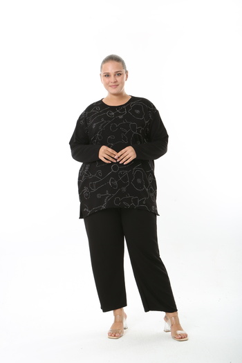 XL Modam Women's Lycra Viscose Stone Black Plus Size Tunic
