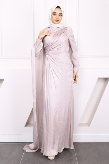 İmajButik Stone Front Draped Chiffon Evening Dress