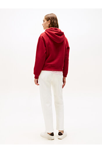 Tommy Hilfiger Women Regatta Red Modern Regular Corporate Logo Pullover Hoodie