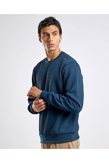 R&B Textured Sweatshirt with Crew Neck and Long Sleeves