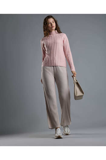 R&B Ribbed Sweater with High Neck and Long Sleeves