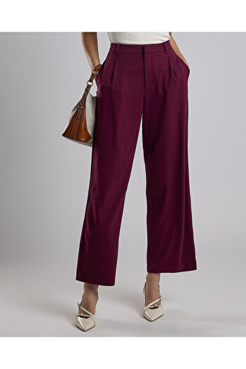 R&B Solid Wide Leg Pants with Button Closure