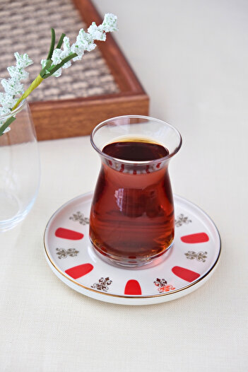tabakevi Tabak Evi Porselen Acem Zade Kırmızı Çay Tabağı 12,5cm Tekli