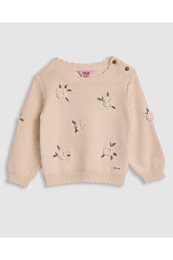 R&B Embroidered Sweater with Crew Neck and Long Sleeves