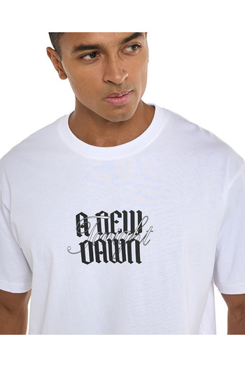 R&B Typography Print T-Shirt with Crew Neck and Short Sleeves