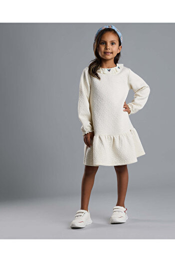 R&B Textured Ruffle Hem Dress with Long Sleeves
