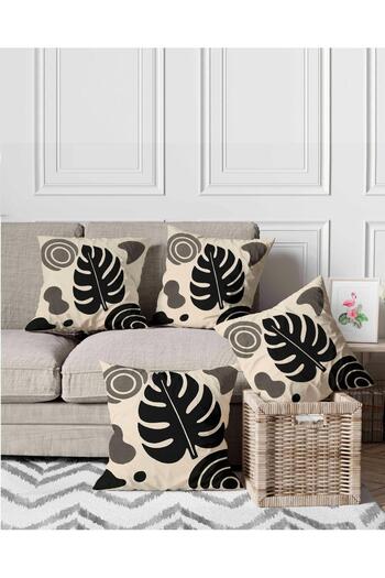 menesahome Leaf Boho Patterned Digital Printed 4-Piece Throw Pillow - Pillow Case