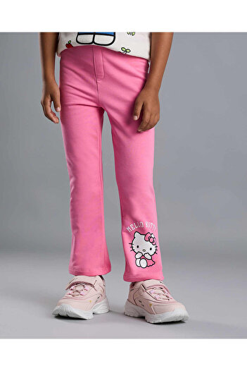 R&B Hello Kitty Print Flared Pants with Elastic Waist