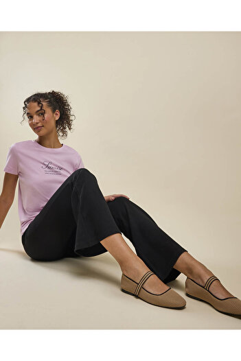 R&B Solid Flared Pants with Elastic Waist