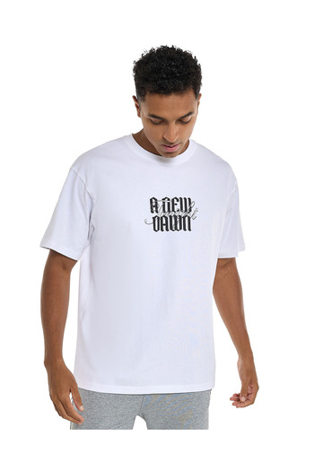 R&B Typography Print T-Shirt with Crew Neck and Short Sleeves