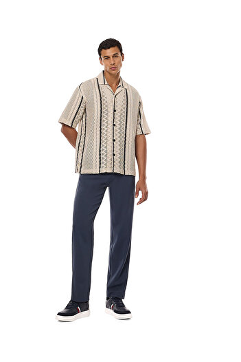R&B Solid Tapered Fit Trousers with Drawstring Waist