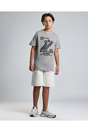 R&B Graphic Print T-Shirt with Crew Neck and Short Sleeves