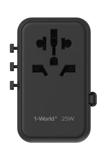 Momax UA20 1-World 25W GaN 3 منافذ + محول سفر متعدد المقابس متعدد الفولت 100-240 فولت - أسود